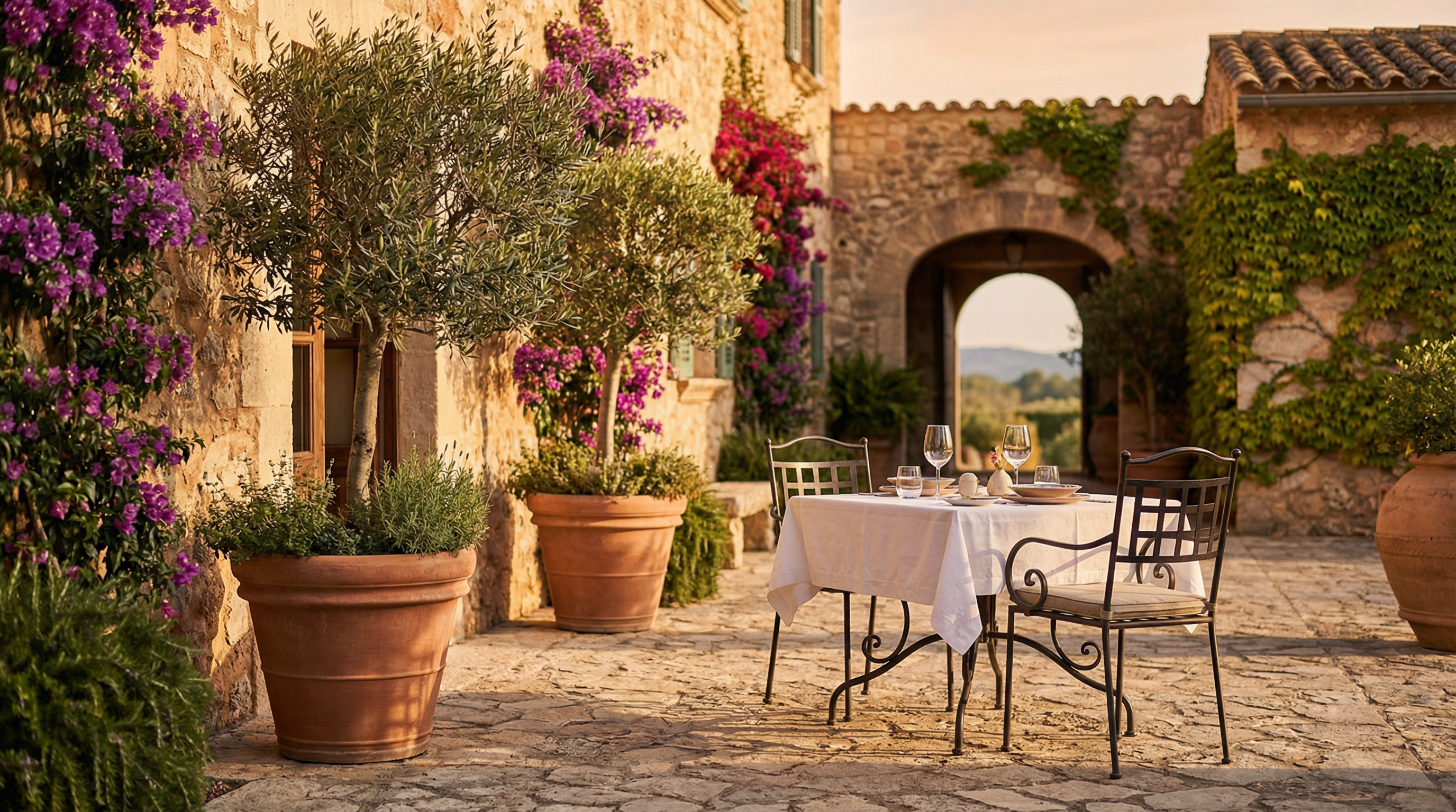 Italian courtyard at golden hour